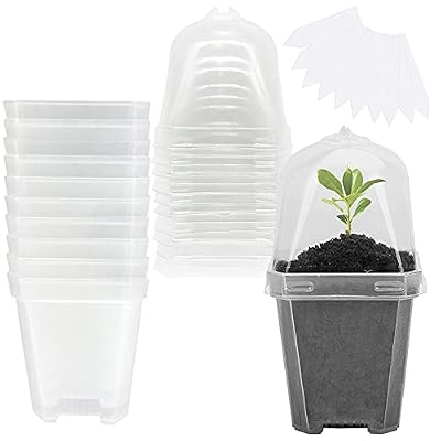 EBaokuup Clear Plant Nursery Pots with Humidity Dome - Durable Plastic Gardening Pot with Labels, Small Plant Container for Seedlings/Vegetables/Succulents/Cuttings