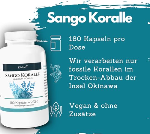 Sango Meereskoralle von EXVital, 180 vegane Kapseln mit Kalzium und Magnesium