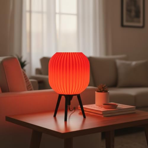 Image of Modern 3D Printed Table Lamp| Bedside Night Lamp | Warm Ambient Light for Bedroom, Living Room, Study Table & HomeDecor | Minimalist LED Desk Lamp for Cozy Lighting (Red)