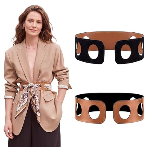 Twistover Reversible Scarf Waist Belt, Double Sided PU Leather Scarves Belt Accessory Wide Belts for Women Without Silk Scarf(Light Brown,35.4 Inches)
