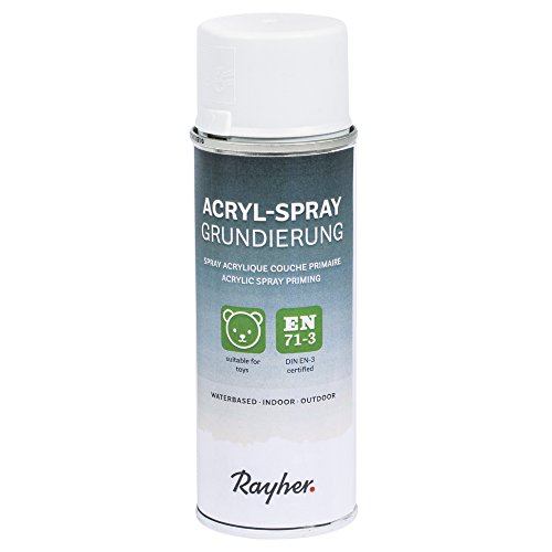 Rayher Hobby 34147000 Universalgrundierung, Acryl Spray, grau, Haftgrundspray, für innen und außen, hohe Deckkraft, umweltbewusst, Sprühdose 200 ml - inkl. Sicherheits-Schutz-Verschluss