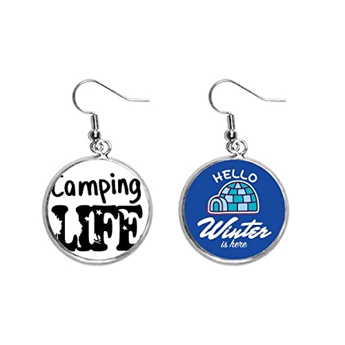 Pendientes de hielo de invierno con colgante Camping Life en diseño de gota para mujer
