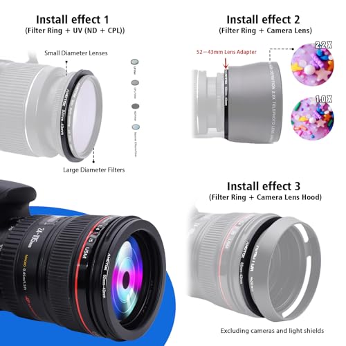 Anillo Adaptador de Lente 52 mm a 43 mm, Anillo Reductor de Filtro para Cámaras, Compatible con Todos los Accesorios de Filtro de 43 mm, Fabricado en Aleación de Aluminio mediante Fresado CNC miniatura 5