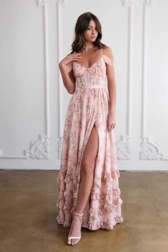 Off Shoulder Floral Bridesmaid Dresses for Wedding 2025 Spaghetti Straps Formal Dress Chiffon Prom Dress3