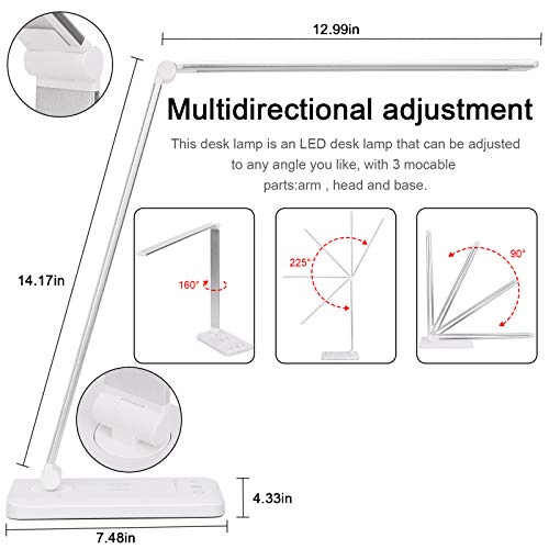 image for CAIKH LED Desk Lamp with Wireless Charger, USB Charging Port, 5 Bright