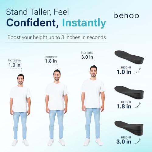 Image of Height Increase Insoles for Mens Shoes (1 to 3 inch Boost) Adjustable 3 Layer Height Booster Inserts to Make You Instantly Taller, Heel Lifts (Mens 7-9.5)