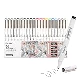 Grabie Waterproof Multiliner Drawing Pen Set Of 20 (10 Black Ink Unique Tips&10 Assorted Colors), Professional Fineliner Pens, Archival Fine Tip Pens for Technical Drawing & Sketching, Mixed Media