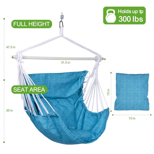 Backyard Expressions Hammock Chair Hanging Rope Swing Chair, 2 Pillows, Anti Slip Steel Spreader Bar - Thumbnail 3
