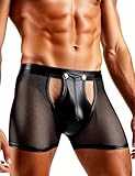 ohmydear Herren Boxershorts Sexy mit Druckknöpfe Leder Unterwäsche für Mann Kunstleder Boxerbriefs Erotisch Herren-Reizwäsche Männer Slip Große Größen Sissy Dessous