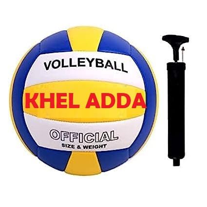 Khel Adda® Classic Volleyball Yellow and Blue (Size-5) with Air Pump Neddle Official Size and Weight (Pack of 1) Volleyball