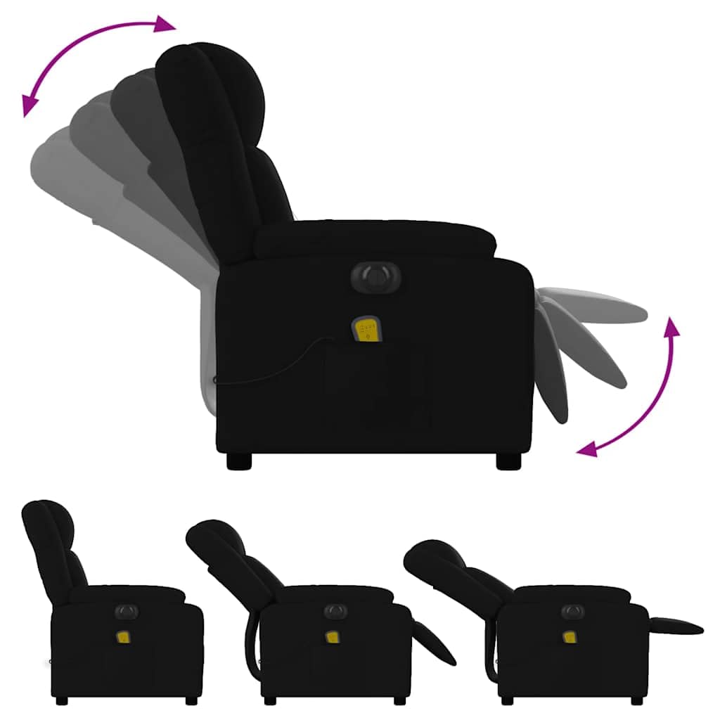 Elektrischer Massagesessel Schwarz Stoff Relaxsessel mit Liegefunktion 135 Grad, Vibrationsmassage, Seitentasche, Stabiler Rahmen für Wohnzimmer und Büro, komfortabel und langlebig