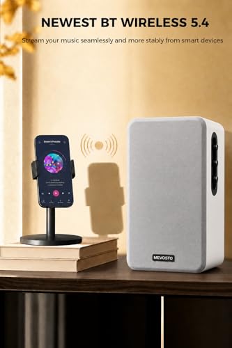 Image of Active Bookshelf Speakers 36W RMS - BT 5.4 Wireless Speaker with 5 Inch Woofer, Silk Dome Tweeter PC Speakers - USB Digital Audio Studio Monitors Bass & Treble Adjust AUX Input for Record Player TV