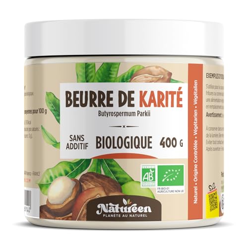 Beurre de Karité Bio AB 400 g - Qualité Alimentaire - 100% végétal, Sans additifs, Sans Odeur