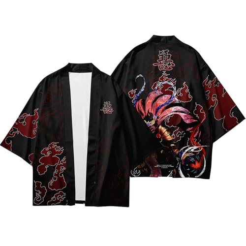 Image of DOSLAVIDA Men's Japanese Kimono Cardigan Suit Chinese Style Printed Jacket Pants Set Open Front Seven Sleeve Top & Shorts