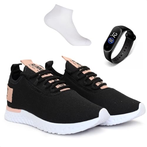 Tênis Feminino Esportivo para Caminhada Branco Treino Relógio E Meia - Bf Shoes (Preto, BR, Adulto,