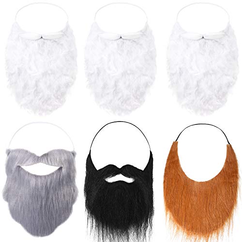 WILLBOND 6 Pieces Fake Beards Mustaches Christmas Halloween Beard Adult Kid (Long Style)