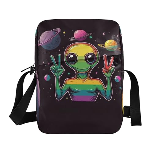 MCHIVER Small Messenger Bag Lgbt Peace Alien Black Crossbody Bag for Men Women Handbags Fanny Packs for Concert Beach Travel
