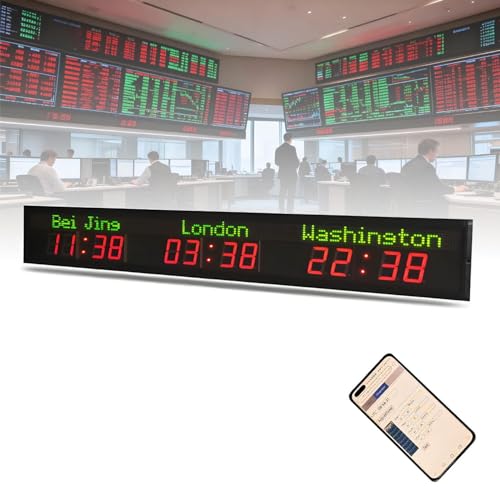 COAKUE Horloge Mondiale à LED, Horloge numérique Multi-fuseaux horaires 3/4/5/6, synchronisation Automatique de l'heure, 5 Niveaux de réglage de la...