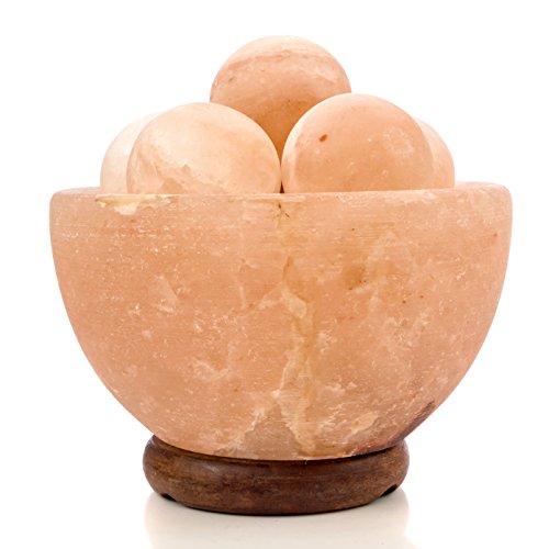Lake Industries Rakaposhi Natural Himalayan Salt Ball Bowl Lamp, Authentic Stone Mineralamp, Premium Quality Wood Base With Dimmer Switch #TOP2
