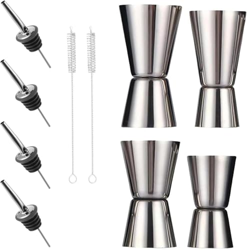 Jigger doble para cócteles con pincel,medidor de barra para cócteles, jigger de acero inoxidable de 15/30 ml,20/40 ml,25/50 ml,30/60 ml, accesorio de barra para bartenders y uso doméstico,paquete de 4