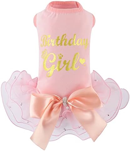 Dogs Glitter Wedding Dresses Tutu Skit for Small Medium Dog Pet Outfit Princess Flower Girl Clothes for Birthday Bridal Halloween Party Costume (Birthday Girl Pink, S)