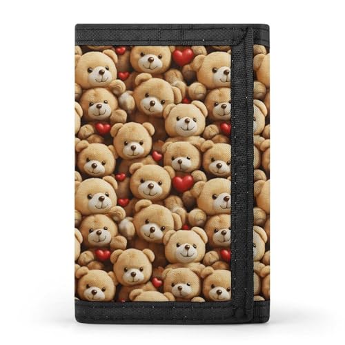 Cute Bear Heart Print Wallet for Men, 8 Credit Card Holder Slim Minimalist Front Pocket Small Mens Bifold Wallets