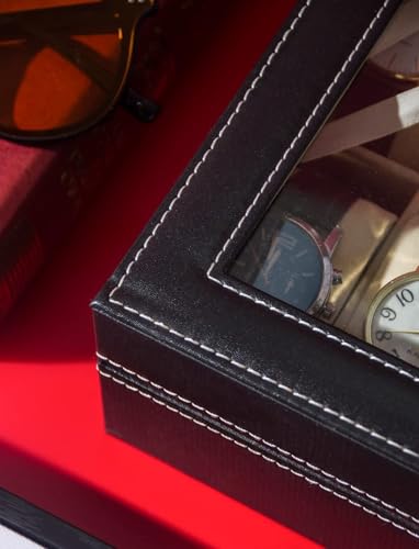 Image of Watch Display Case For Men,Leather Watch Organizer Box,Watch Travel Organizer Tray,Watch Collection Storge Holder For Women (Black Leather, 12 Slots)