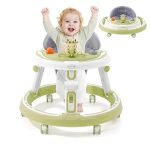 3 in1Lauflernhilfe,Babywalker Höhenverstellbar & Klappbar,Anti-Rollove Lauflernwagen mit 7-Fach Höhenverstellbar,Gehfrei Baby ab 6 Monate mit Leisen 360°Laufrädern Esstablett und Spielcenter