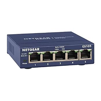 NETGEAR 5-Port Gigabit Ethernet Unmanaged Switch (GS105NA) – Desktop or Wall Mount, and Limited Lifetime Protection Gray