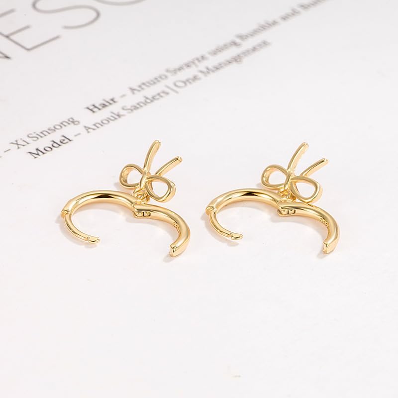 14K Gold Plated Bow Earrings for Women - Dainty Hoop Earrings, Trendy Huggie Earrings, Small Drop Dangle Huggie Hoop Earrings for Women Jewelry - Image 3