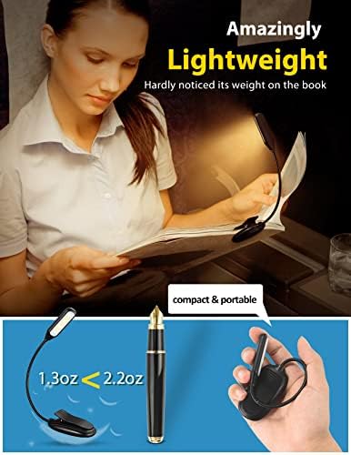 Book Light Rechargeable, Reading Light with Clip, 3 Brightness Levels × 3 Color Temperatures, Lightweight Reading Lights for Books in Bed, Up to 60 Hours Eye-Friendly Lighting for Bookworms & Kids