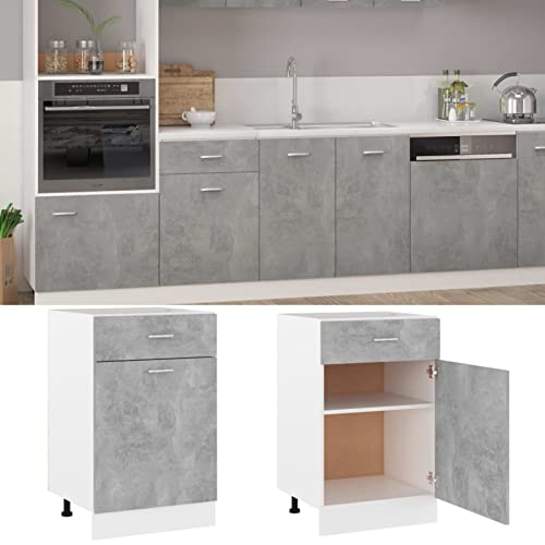 Mogou Schubunterschrank, Küchenunterschrank, Küchenschränke, Küchenmöbel, Unterschrank, Kitchen Furniture, Betongrau 50x46x81,5 cm Spanplatte - Image 3
