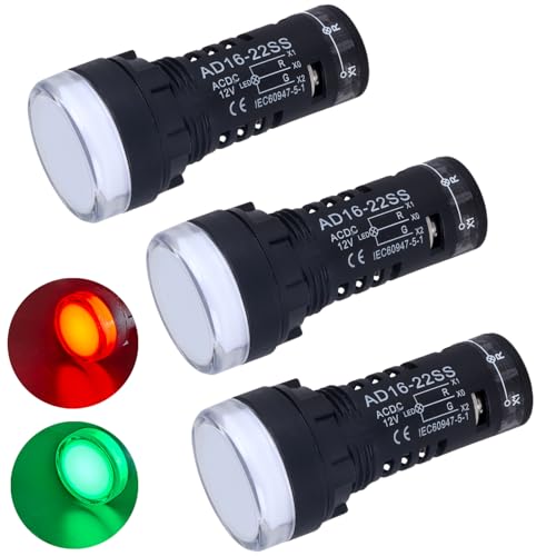 Voyant lumineux bicolore 12V LED rouge vert Lot de 3 pilotes 22mm pour tableau industriel