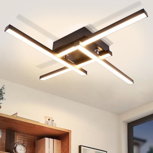 ZMH LED Deckenlampe Flur Deckenleuchte - Flurlpame Schwarz Modern Design Warmweiß 3000K Küchenlampe 45.5CM PC-Material Innen Küche 24W Deckebeleuchtung für Schlafzimmer Wohnzimmer Korridor Hotel