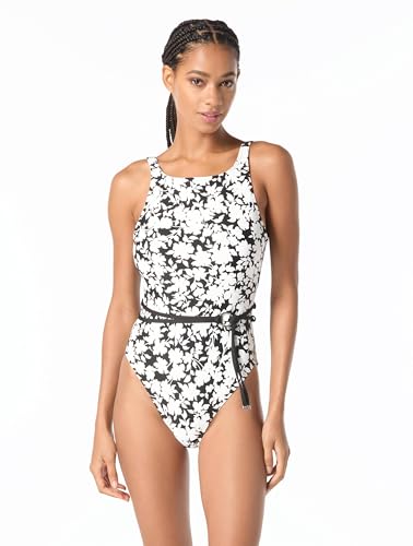 Maillot de bain Michael Kors floral une pièce col haut et ceinture ajustable