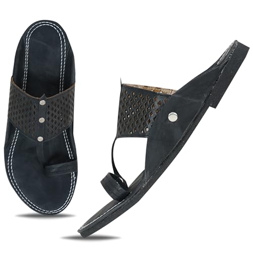 Image of Ethnic Black Sandals For Boys & Men, Comfortable Men's Rajasthani Slippers,