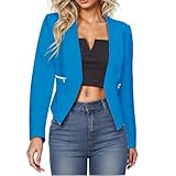 NZYIHAO Outfit Damen, Kragenloser Blazer Damen Slim Fit Kurzblazer Einfarbig Anzugjacke Langarm Übergangsjacke mit Reißverschlusstasche Elegant Blazerjacke Open Front Anzug Jacke Business
