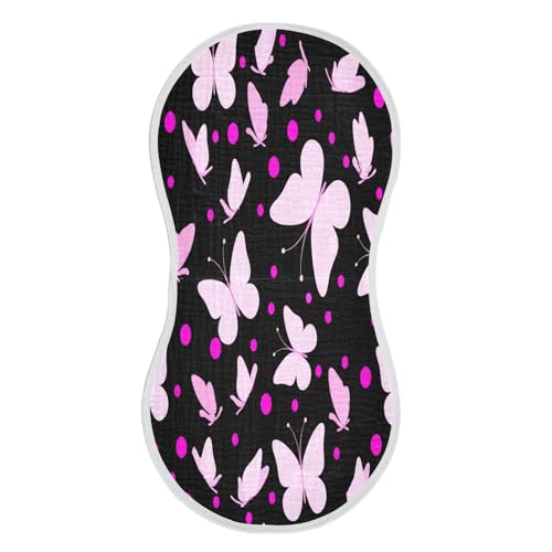 Kigai Pink Butterfly Burp Cloths for Baby 4-Layer Cotton Muslin Burping Cloths 22x11 inch Super Soft & Absorbent Spit Up Burp Rags for Newborn Boys Girls 1 Pack