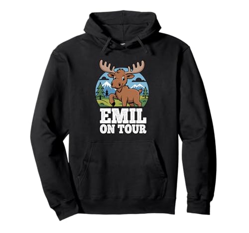 Pullover mit Elch Motiv 27 Emil ON Tour Elch Berge Wald Kinder Reise Abenteuer Pullover Hoodie