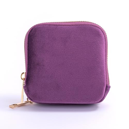 Estojo feminino de veludo de camada dupla para joias - organizador de zíper duplo para anéis, brincos e pulseiras (roxo A)
