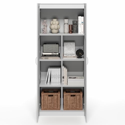 Image of Furinno Robin 4-Tier White Storage Cabinet, 30-Inch Pantry Cabinet with Adjustable Shelves & 2 Shaker-Doors, Kitchen Cabinet, Organization and Storage, for Pantry, Home Office, Plain White