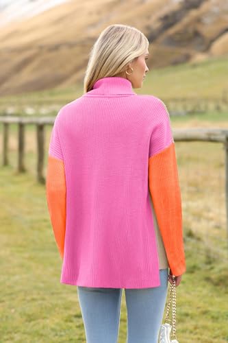 Image of Zeagoo Womens Turtleneck Sweater Fall Fashion 2025 Long Sleeve Chunky Knitted Pullover Color Block Trendy Jumper Top