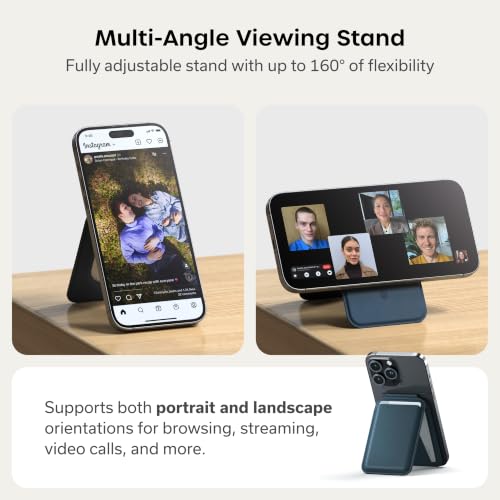 Image of Satechi Magnetic Magsafe Wallet and Double Flap Stand, iPhone Wallet with 4 Card Slots, Front Flap NFC Pass Through for iPhone 15, iPhone 14, iPhone 13, iPhone 12 - Vegan Leather, Blue | NFC Pass-Through Dual Tab Construction Adjustable Kickstand for iPhone 12-17 Premium Material (PU)