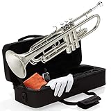 Mendini By Cecilio Bb Trumpet - Trumpets for Beginner or Advanced Student w/Case, Cloth, Oil, Gloves - Brass Musical Instruments For Kids & Adults