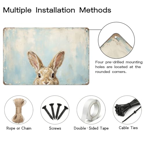Peeking Easter Bunny Metal Sign Funny Rabbit Wall Decor Vintage Rustic... - Image 4