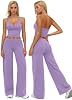 AGYMNX Mujer Conjuntos de Yoga Top Halter de Compresión y Leggings Levanta Cola Pantalones de Pierna Ancha Conjuntos Deportivos 2