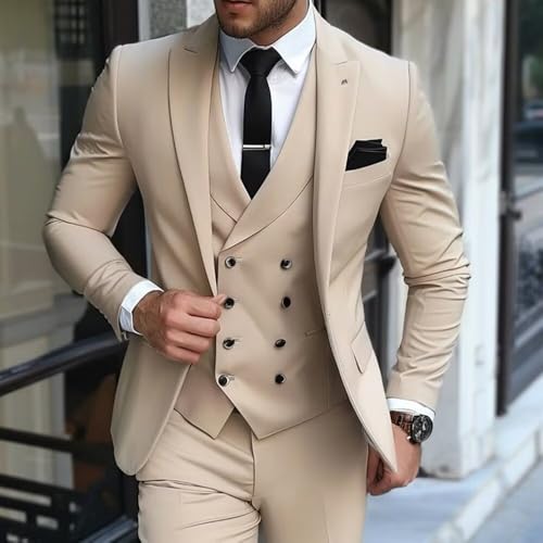 Mens Suit 3 Piece Double Breasted Slim Fit Suits for Men Wedding Prom Suits Formal Business Dinner Party Tuxedo2
