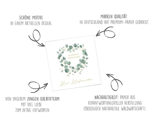 Edition Seidel Set 9 Premium quadratische Karten zur Konfirmation mit Umschlägen. Glückwunschkarten Konfirmationskarten Doppelkarten Klappkarten Kartenset Karte Spruch Kinder Jugendliche (SW026)