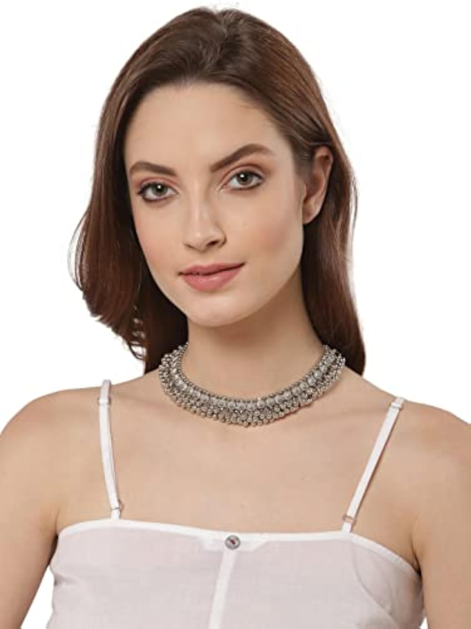 Silver Oxidised Necklace with Chains