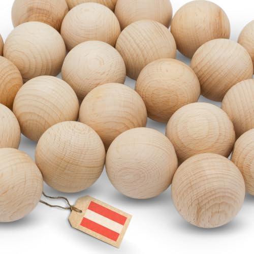 EV&reg; Holzkugeln ohne Loch - 12 St&uuml;ck 50mm Durchmesser - Made in Austria - Gro&szlig;e Holzperlen ohne Bohrung, Gedrechselt aus Hochwertigem Buchenholz